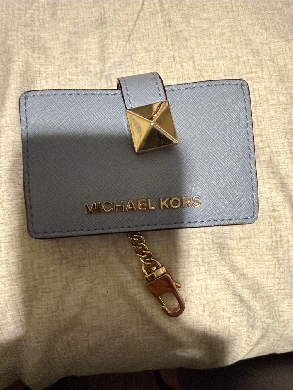 Michael Kors Light Blue Saffiano Card Holder with Gold Hardware